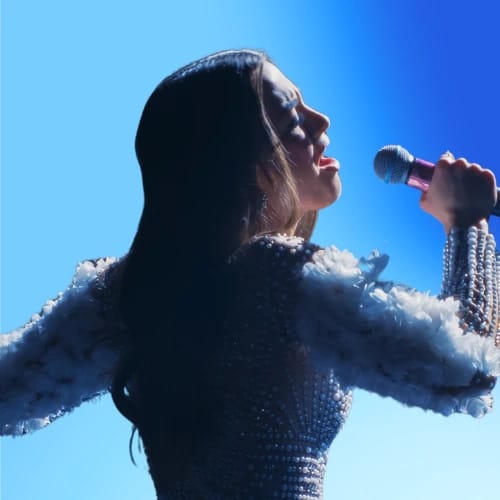 Singer performing live at a concert