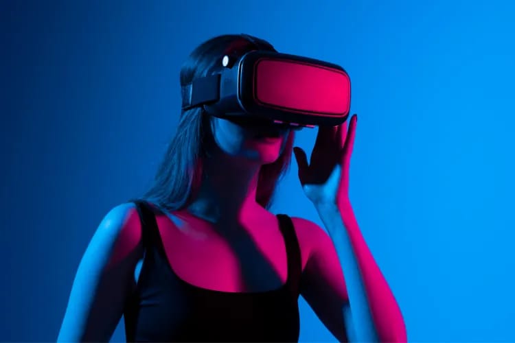 Attendee wearing a VR headset at an event, immersed in a branded virtual environment