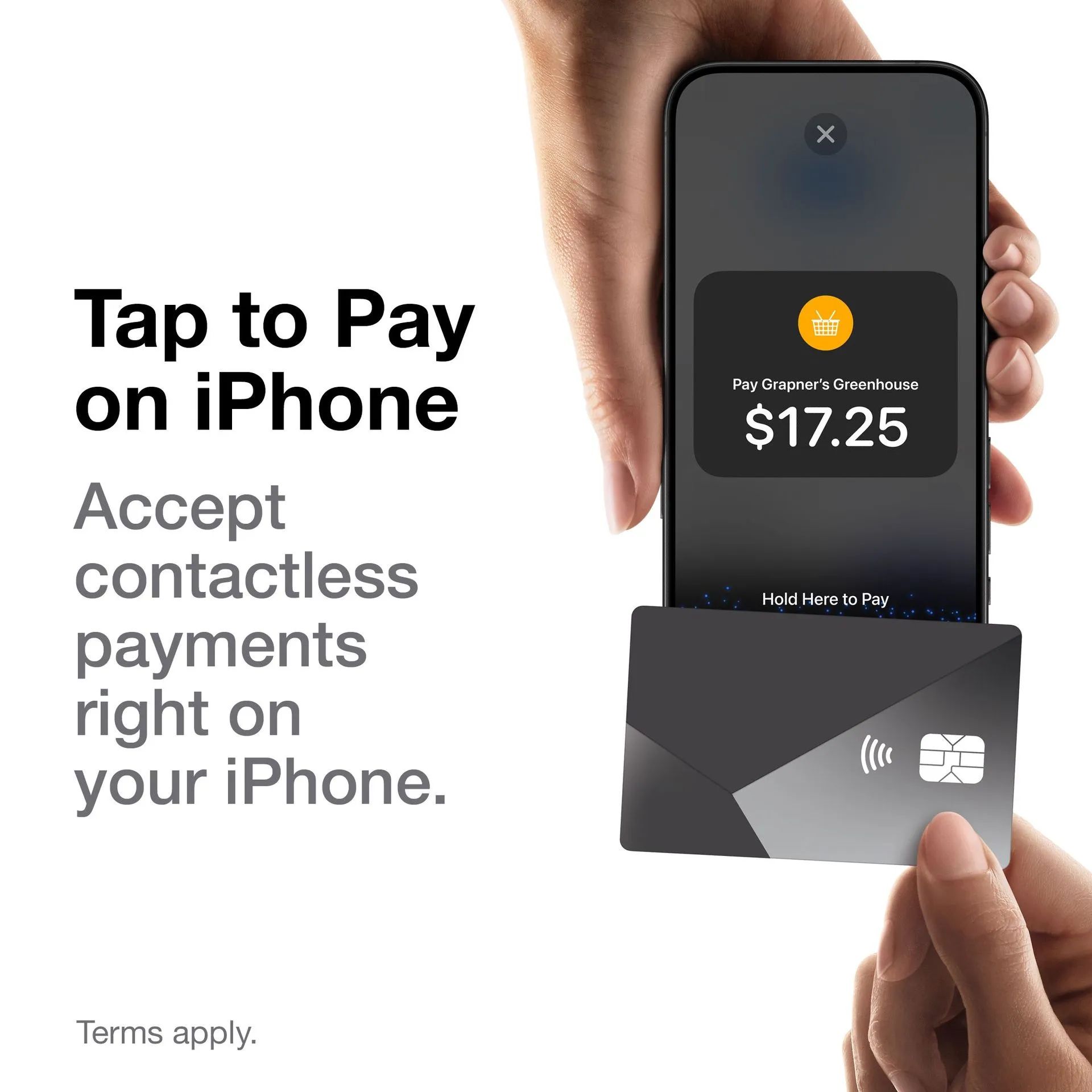 An iPhone accepting payment via iPhone Tap to Pay