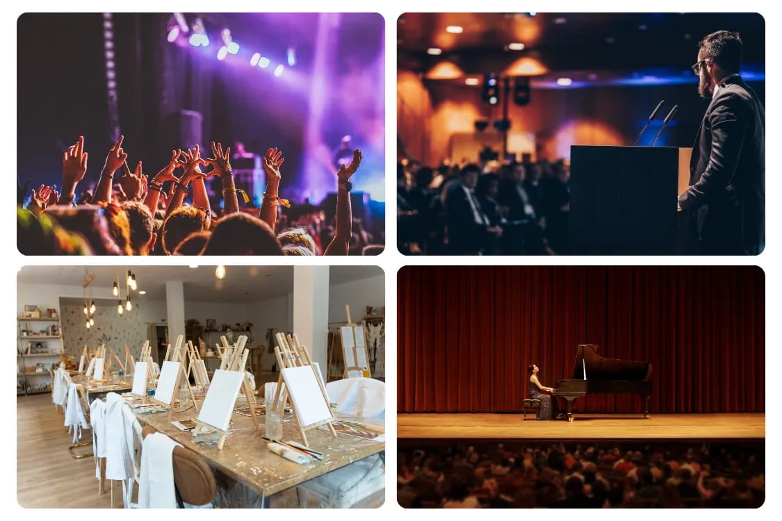 A collage of images of different events