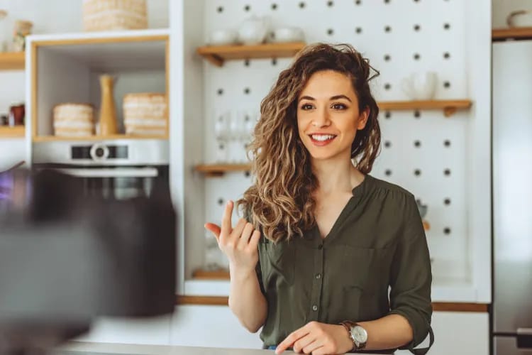 Event promotion idea. A woman hosting an social media live session