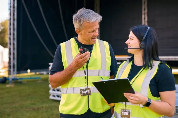 Event with a lean, cross-trained staff coordinating check-in and session setup