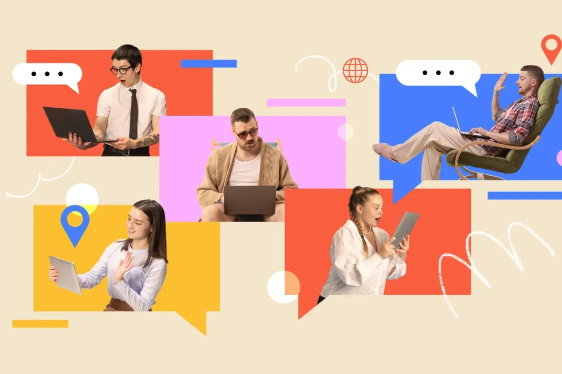 A contemporary style visual of different people representing different audience groups