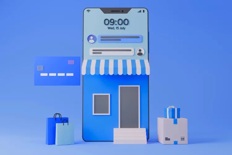 3rd illustration of Online shopping on smartphone and store concept