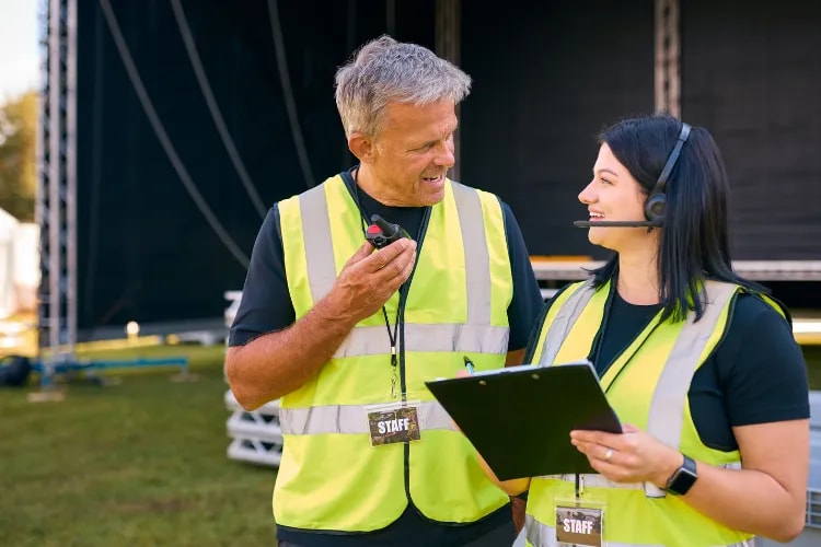 Event with a lean, cross-trained staff coordinating check-in and session setup
